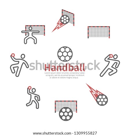 Handball banner, line icons. Ball player. Vector signs for web graphics. Infographics.