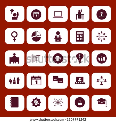 education icon set with calculator, workshop and conference vector illustration