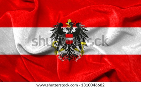 Realistic flag of Austria on the wavy surface of fabric