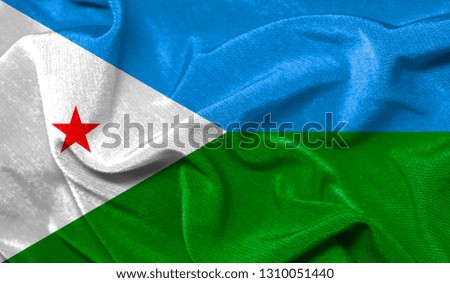 Realistic flag of Djibouti on the wavy surface of fabric