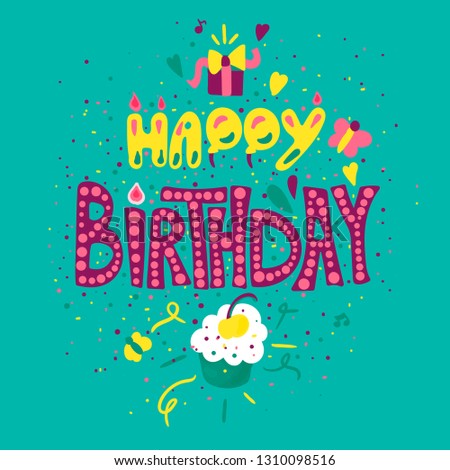 Happy Birthday hand drawn color lettering