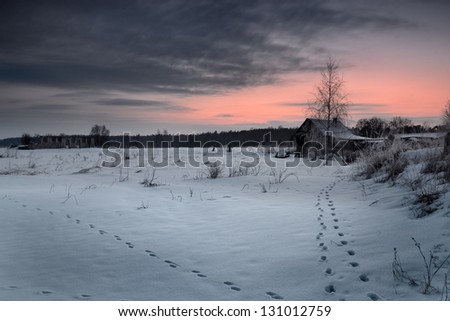 winter landscape with hoar-frost at the sunrise