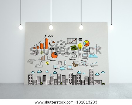 cardboard with business concept on wall