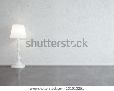 white interior with floor lamp
