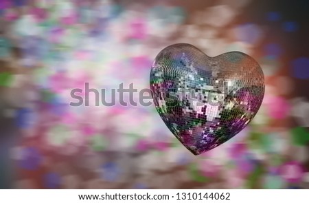 Heart shape Love symbol with Heart Shaped Disco Ball