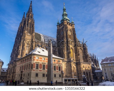 The view of the back of famous sightseeing gothic St. Vitus Cathedral at Prague Castle. Prague, Czech Republic. Royalty-Free Stock Photo #1310166322