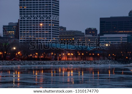 The Milwaukee downtown skyline is seen from Lakefront State Park, Milwaukee, Wisconsin