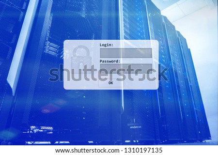 Server room, login and password request, data access and security