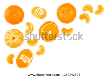 tangerine or mandarin isolated on white background with copy space for your text. Top view. Flat lay