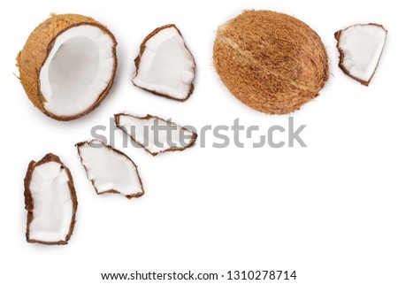 coconut isolated on white background with copy space for your text. Top view. Flat lay
