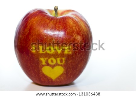 Red apple with text "I love you"