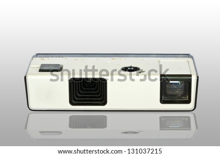 Old pocket vintage camera against white.Clipping path included to replace background.