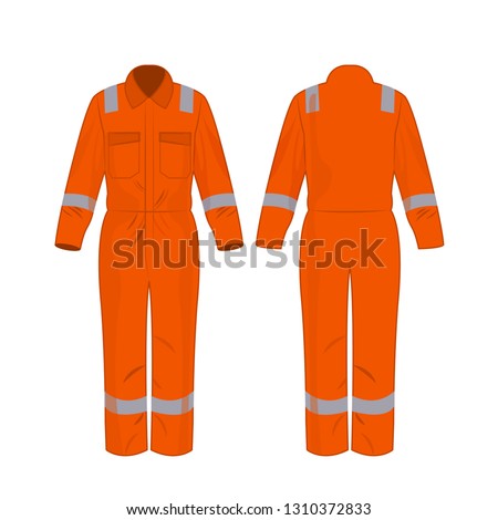 Orange work overalls with safety band isolated vector on the white background Royalty-Free Stock Photo #1310372833