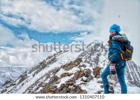 Picture of a girl on a winter hike in Kananaskis Country , Alberta, Canada.
