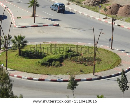a roundabout, also called a traffic circle, road circle, rotary, Fez city -Morocco