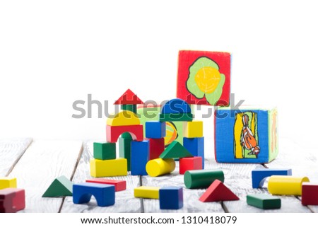 Set of kid toys isolated on white background.