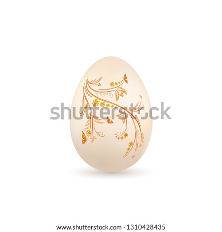 Easter egg 3D icon. Pastel egg, isolated white background. Floral hand drawn design, flower branch leaf decoration pattern Happy Easter celebration. Holiday element. Spring symbol Vector illustration