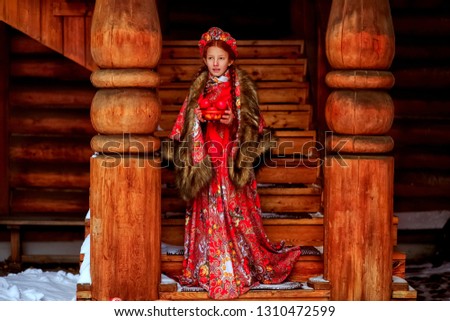 russian kids model in traditioanal dresses