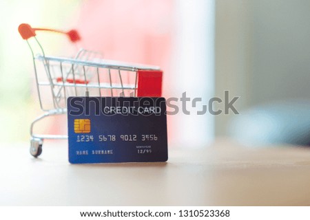 Business model Online shopping ideas with credit cards, shopping carts - Image