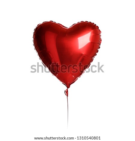 Single red heart balloon object for birthday party or valentines day isolated on a white background