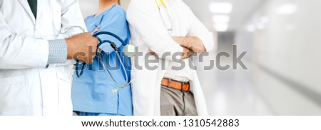Healthcare people group. Professional doctor working in hospital office or clinic with other doctors, nurse and surgeon. Medical technology research institute and doctor staff service concept.