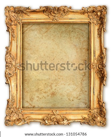 old golden frame with empty grunge canvas for your picture, photo, image. beautiful vintage background