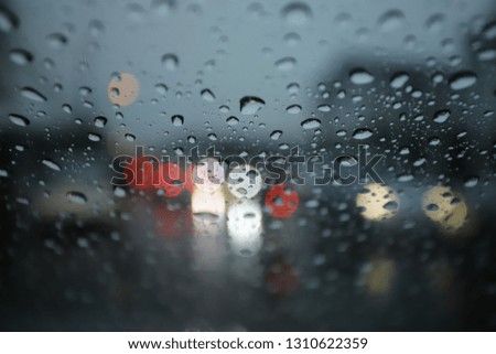 Rain, view in the car blur.
