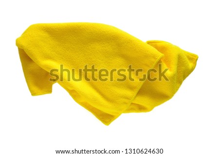 Microfiber cloth is yellow on white isolated background. 