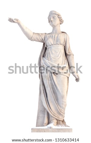 Sculpture of the ancient Greek god Latona in the snow, isolate - Image Royalty-Free Stock Photo #1310633414