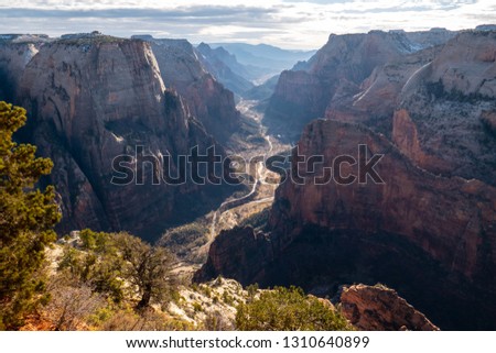 A majestic view from the Observation Point trail in Zion National Park, Utah.