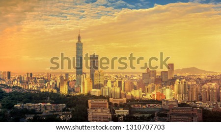 Cityscape of Taipei city at dawn, Taiwan