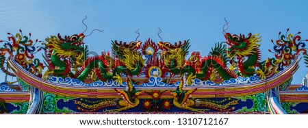 Chinese temple roof decoration in colorful.