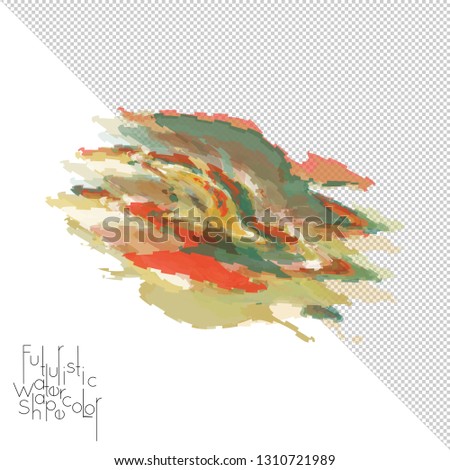Abstract watercolor shape isolated on white background with transparent grid. Delicate colorful transparent overlaps create paint blot.