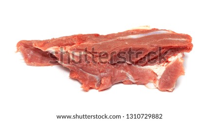 a piece of raw beef meat isolated on white background, studio photo