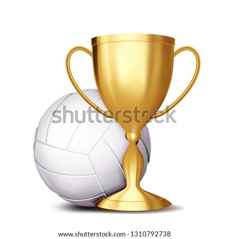 Volleyball Award Vector. Volleyball Ball, Golden Cup. For Sport Promotion. Tournament, Championship Flyer Design. Club, Academy. Invitation Element Illustration