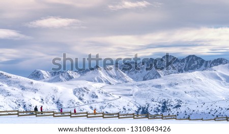 Picture of snowy Pyrenees mountain landscape in ski resort of El Tarter, Andorra.   