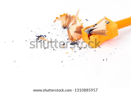 work space Yellow pencil,Sharpener,pins and clip Set for Office and Education at School concept isolate on white background