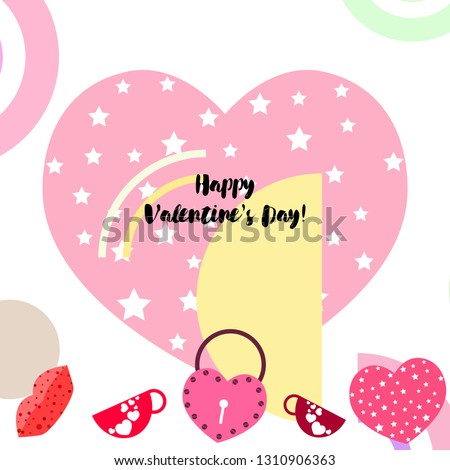 Valentine's Day, mug, lock, lips, heart, vector background