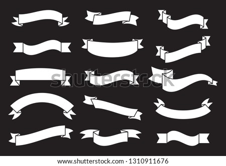 Banners and ribbons set isolated on black background. Collection of trendy banners and ribbons for web site, tag, label, sticker, and badge. Creative art concept, vector illustration