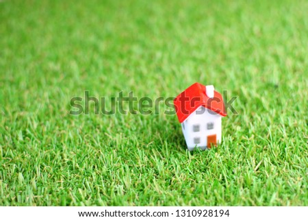 Miniature toy house on artificial grass