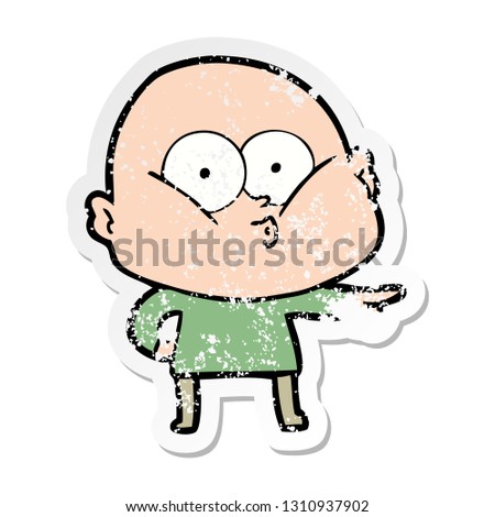 distressed sticker of a cartoon bald man staring