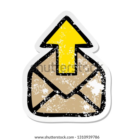 distressed sticker of a cute cartoon envelope with arrow