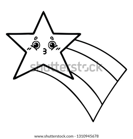 line drawing cartoon of a shooting rainbow star