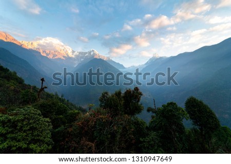 Panorama of Moditse peak, also called Annapurna South - view from Annapurna Base Camp in Nepal Himalaya