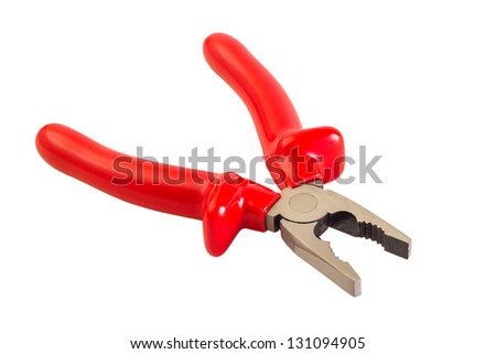 red open pliers isolated on white background clipping path
