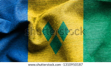 High resolution Saint Vincent and the Grenadines flag flowing with texture fabric detail