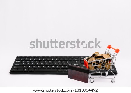 online shopping or internet shop concepts, with shopping cart symbol. isolated