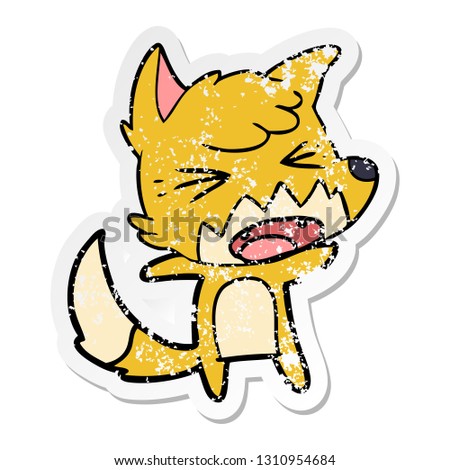distressed sticker of a angry cartoon fox
