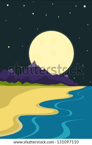 Vector summer night by the sea landscape in minimalism style