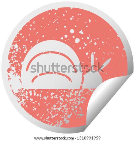 distressed circular peeling sticker symbol of a green bug